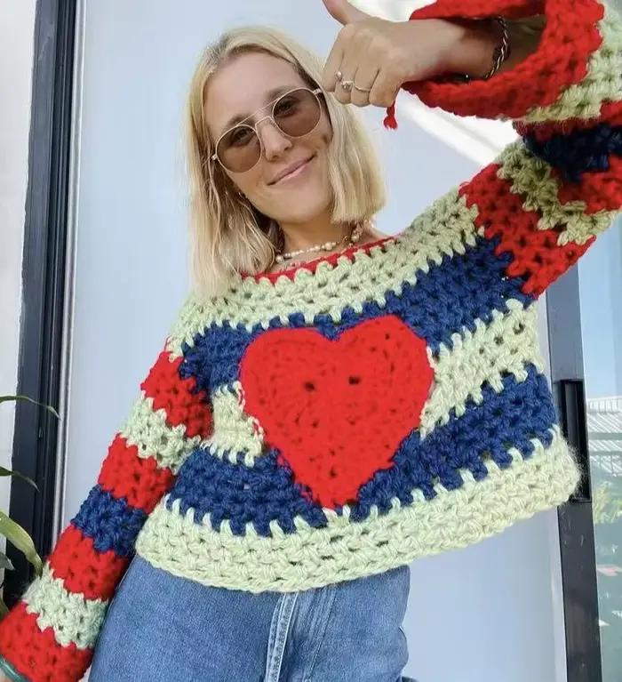 Haut en laine et mohair à col rond pour femmes