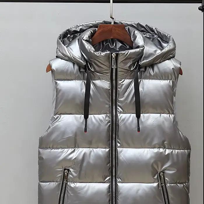 Veste à capuche en fibre brillante pour hommes, gilet chaud, manteau de couple, vêtements de mode masculine, hiver, automne, MY621