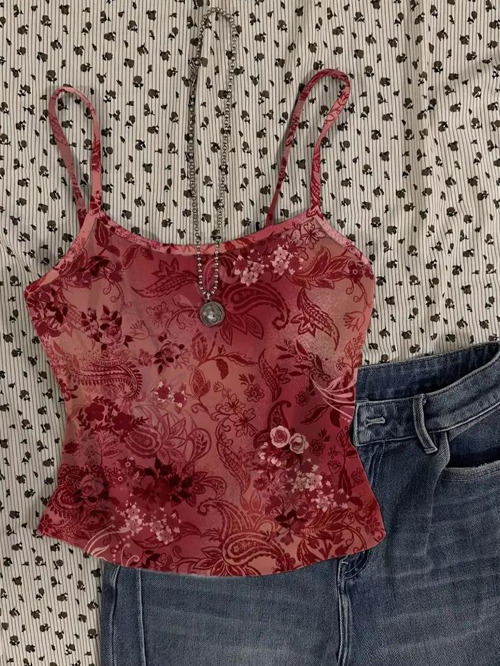Gilet sexy rouge à motif floral vintage pour femmes, haut court, élégant, occassions spéciales, mode européenne et américaine
