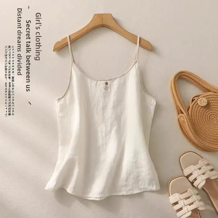 Gilet rétro brodé en lin pour femme style décontracté été ample et amincissant confortable et décontracté pour sorties et événements