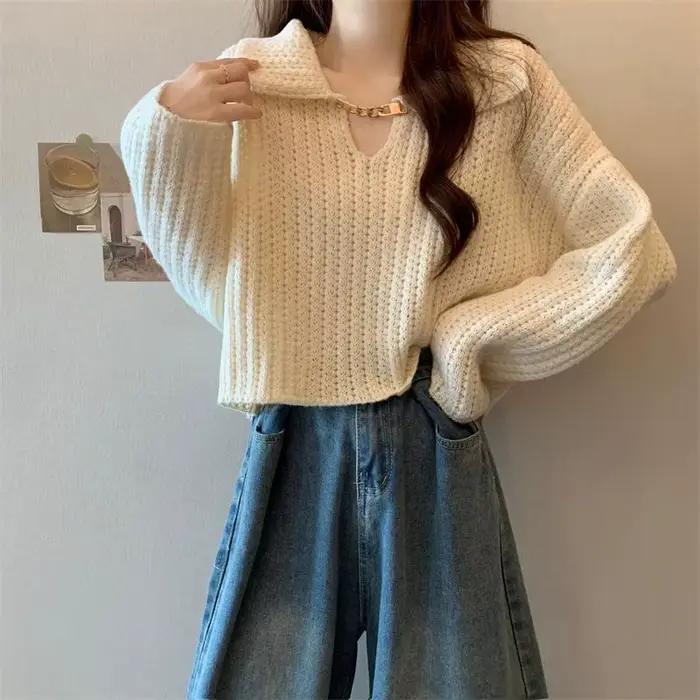 Chandails tricotés courts pour femmes suéteres jeunes De Mujer Style japonais pull attrayant automne basique solide