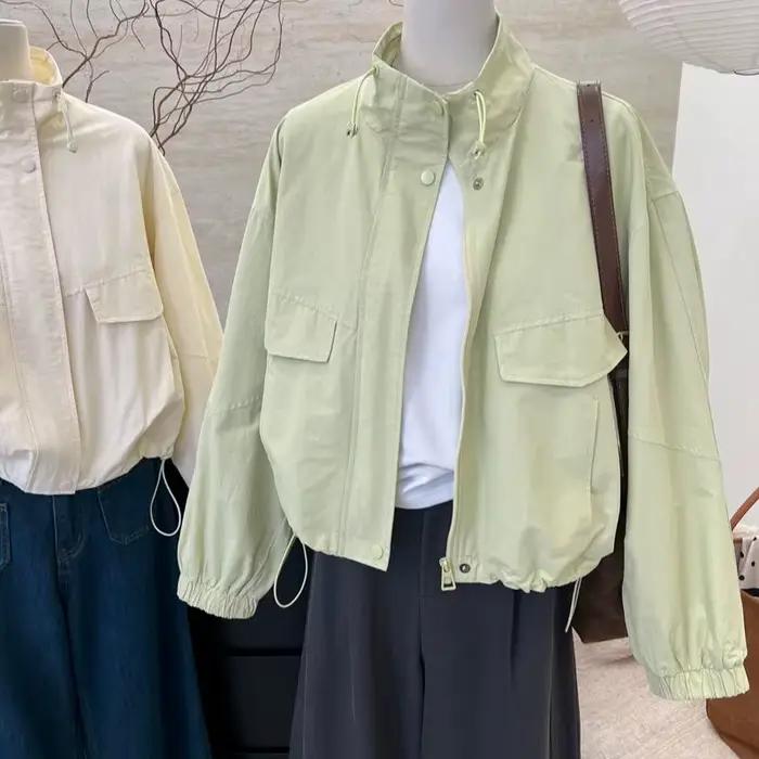 Coréen col montant court pour les femmes automne décontracté Style Safari haut