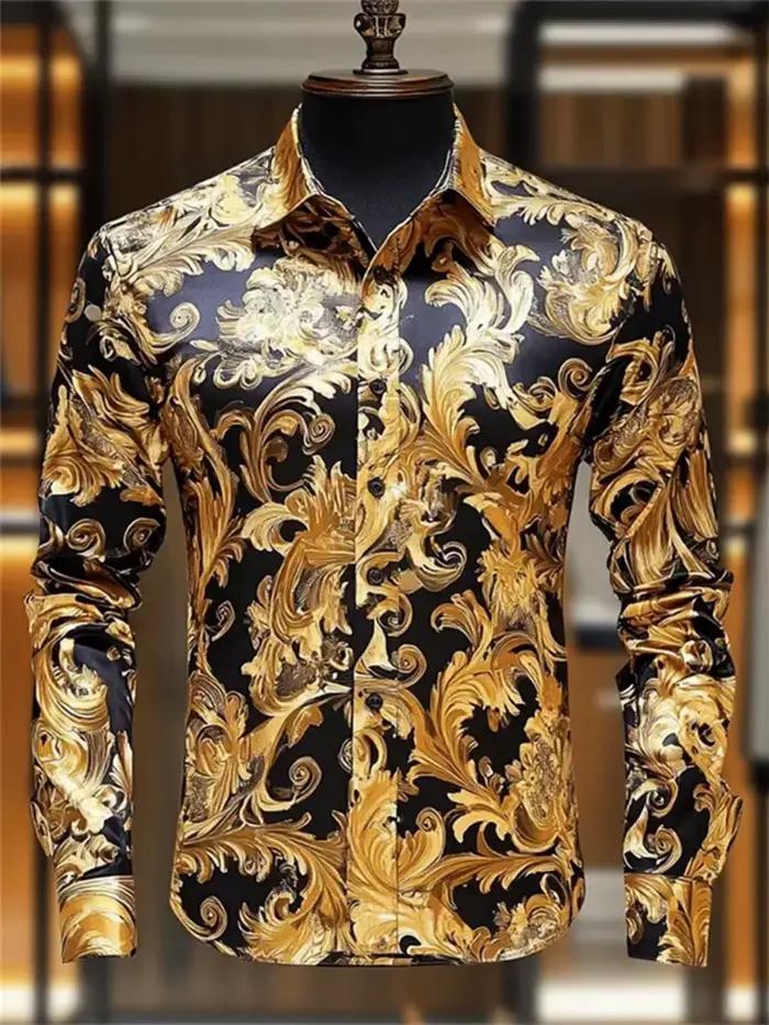 Chemise à col à manches longues pour hommes, chemise imprimée à la mode, fête sociale, tissu doux, confortable, luxe, haute qualité, nouveau