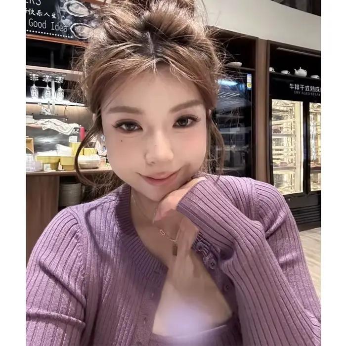 Cardigan en tricot français violet pour femmes