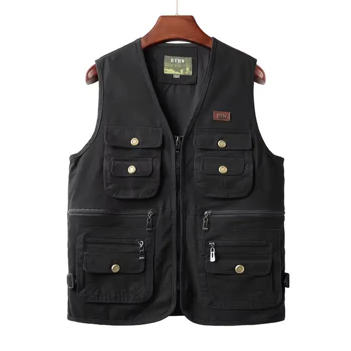 Gilet pour homme multi-poches sans manches, veste cargo pour homme, vêtements de travail en plein air, voyage, randonnée, gilet en coton
