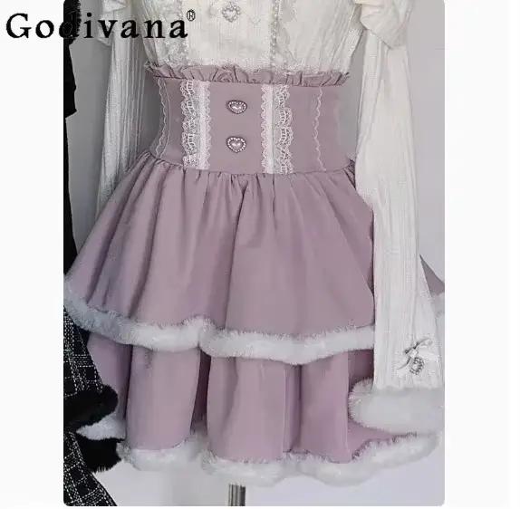 Style japonais Mine série Production de masse chandails dames haut Lolita femmes taille haute jupe à carreaux noire automne et hiver nouveau