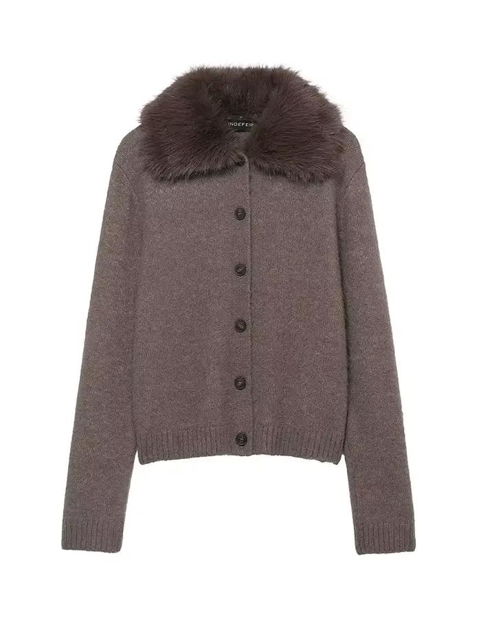 HH femmes hiver mode polyvalent fausse fourrure effet col rabattu tricoté veste femme simple boutonnage à manches longues manteau chaud