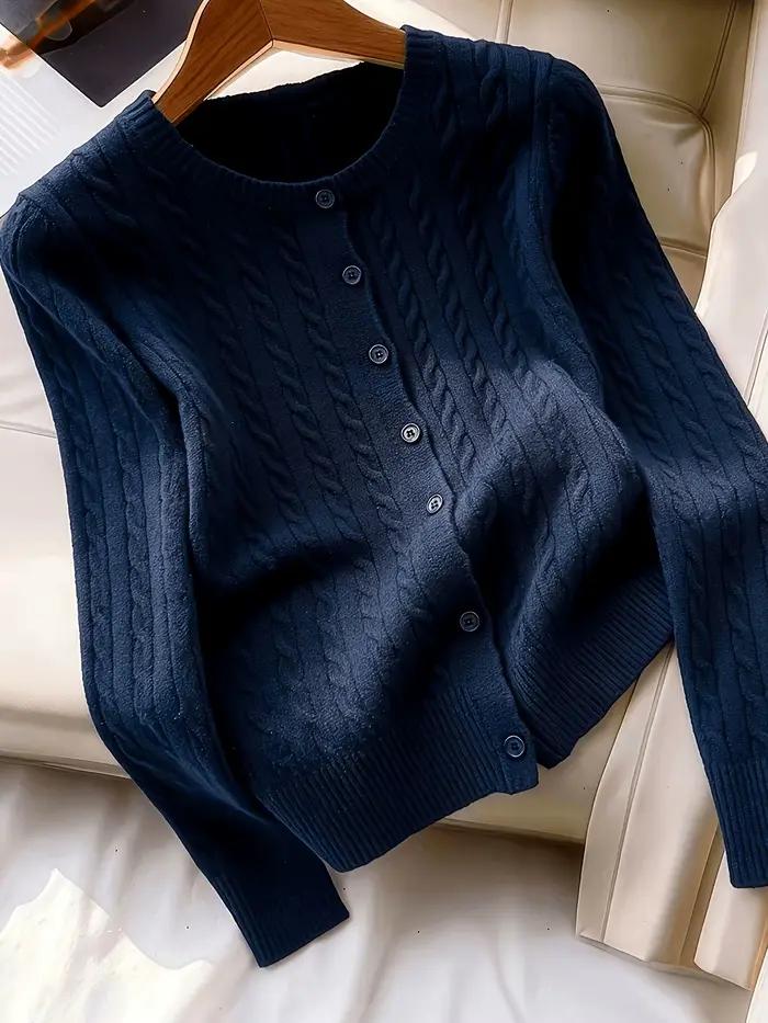 Cardigan en tricot torsadé rétro français à boutons