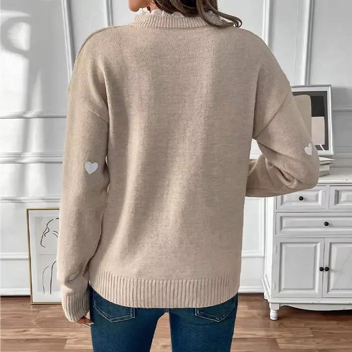 Pull en tricot à col en V avec dentelle épissée