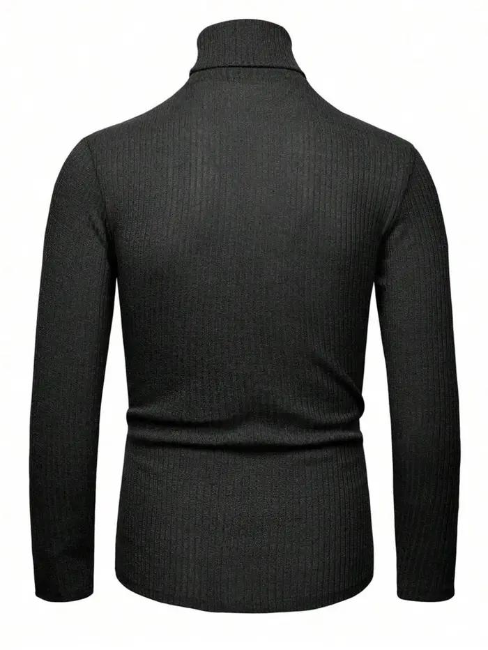Pull à col haut pour homme, couleur unie, rayé, manches longues, t-shirt décontracté ajusté pour l'automne et l'hiver