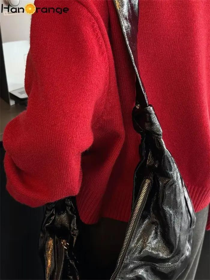 HanOrange 2026 – Nouveau cardigan ample à rayures larges pour femme, confortable et zippé, en tricot, idéal pour le printemps et les trajets quotidiens – Rouge/Bleu marine