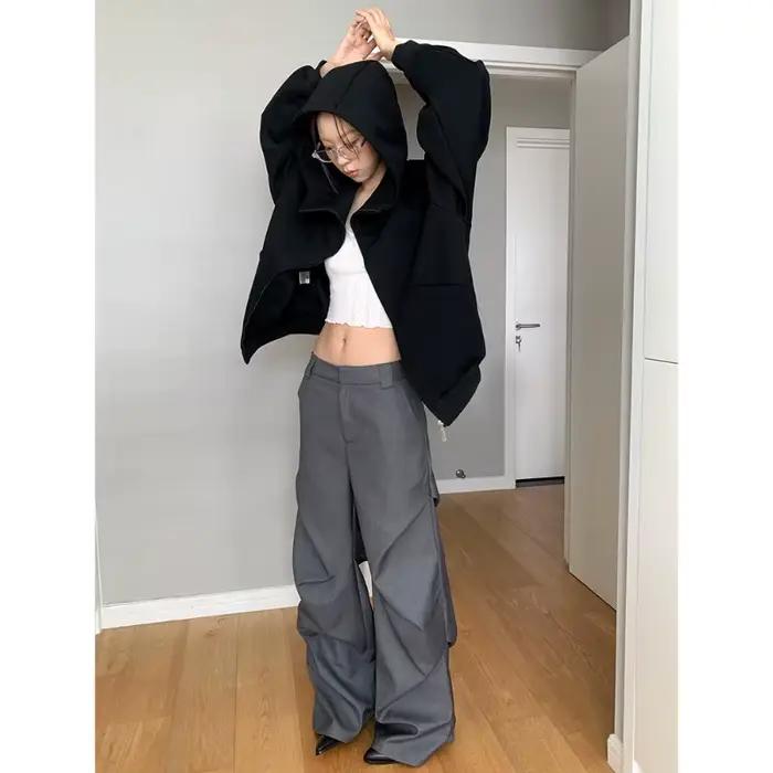 Contour pull à capuche manteau femme ample décontracté rembourré paresseux vent fermeture éclair haut