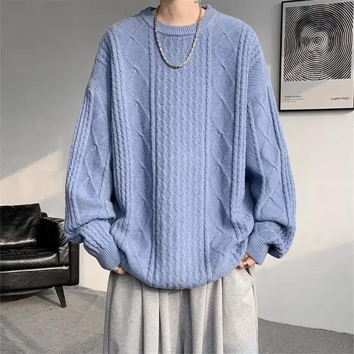 Automne hiver pull à col rond hommes pulls en tricot ample couleur unie