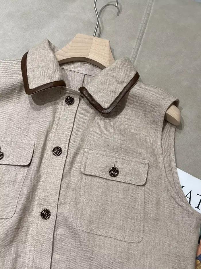 Gilet ajusté en lin sans manches et jupe à taille élastique pour femmes, élégant ensemble deux pièces pour occasions printanières et estivales