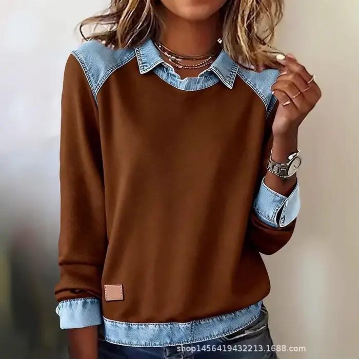 Pull Automne Femme revers manches longues à la mode