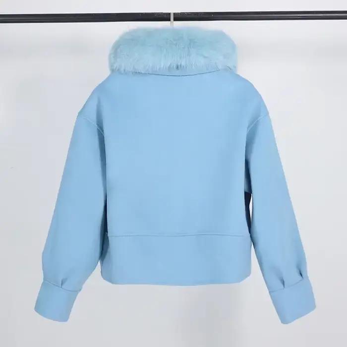 Manteau court décontracté pour femme avec col en fourrure de renard