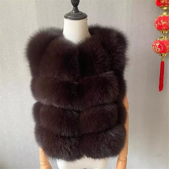 Gilet en fourrure de renard naturelle pour femmes automne hiver manteau gilet chaud sans manches fourrure vraie pour occasions spéciales