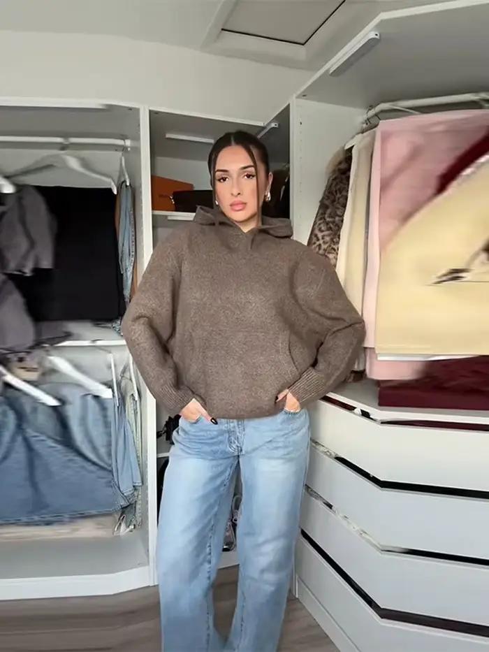 Pull à capuche surdimensionné vert à manches longues pour femme