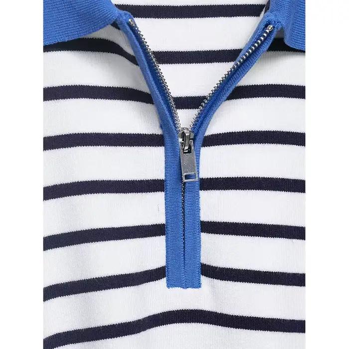 Pull tricoté rayé col polo élégant pour femme – Nouvelle collection Printemps 2026 – Chic et tendance