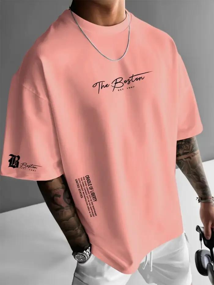T-shirt décontracté pour homme à col rond, confortable et respirant, avec motifs lettrés, adapté aux activités de plein air