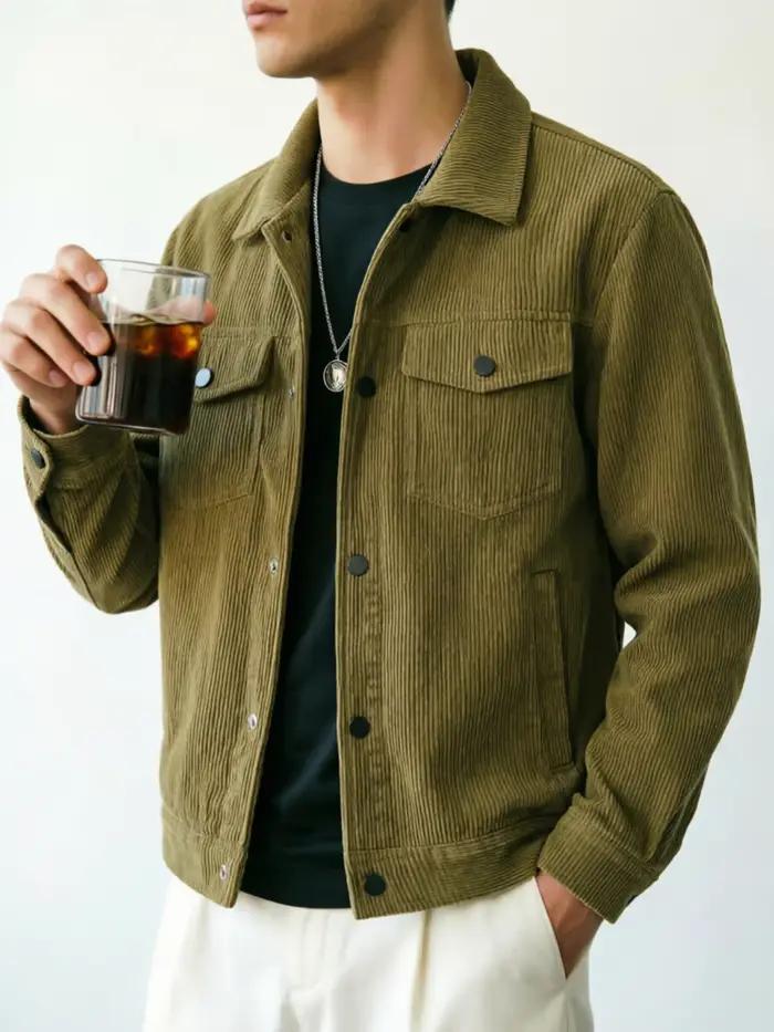 Veste en velours côtelé pour homme : col classique, plusieurs couleurs disponibles, coupe ample, confortable et polyvalente