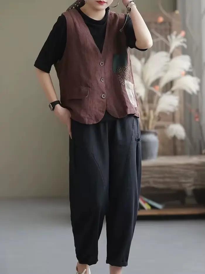 Gilets femmes Patchwork poches Vintage rétro respirant décontracté Chic Design élégant mode Style coréen vêtements de rue Ins nouveau confortable