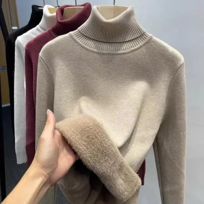 2023 Pull femmes hiver épais en peluche polaire doublé tricot