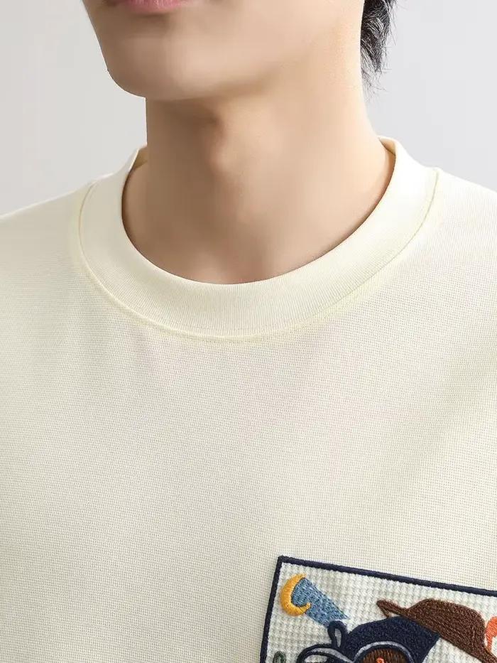 T-shirt col rond pour hommes, ample, brodé, chemises, Streetwear, vêtements esthétiques, Vintage, fête, vente en gros, bon marché