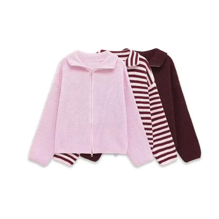 Pull tricoté ample à manches longues avec col zippé
