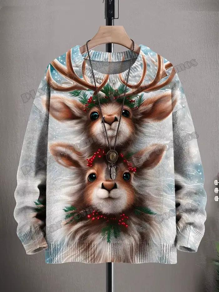 Noël jésus naissance Art & mignon alces Art 3D imprimé hommes tricoté pull hiver unisexe décontracté tricot