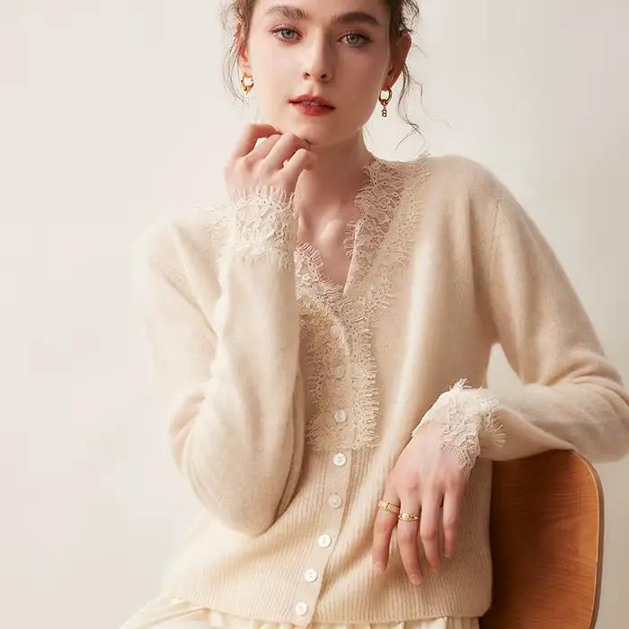 Cardigan tricoté en cachemire pour femme, pull Chic, manteau court, décontracté, col en v, chemise ample, printemps et automne 20224, 100%