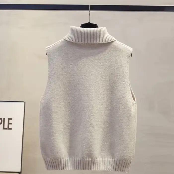 Nouveau gilet en tricot coréen uni à col rabattu sans manches