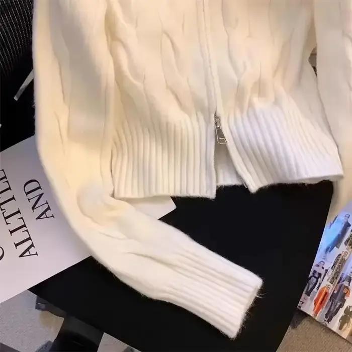 Veste pull polyvalente rétro à col montant avec fermeture éclair pour l'automne et l'hiver