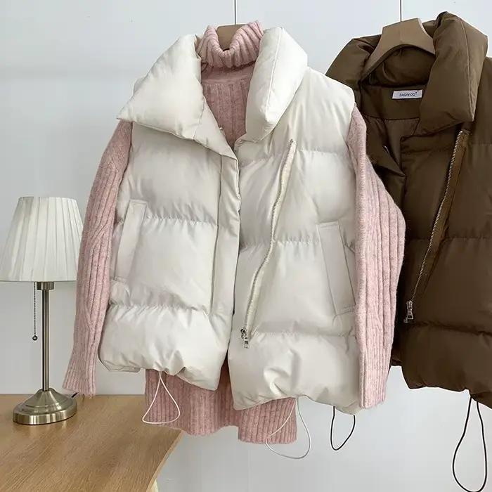 Fermeture éclair vers le bas coton gilet femmes automne hiver court ample