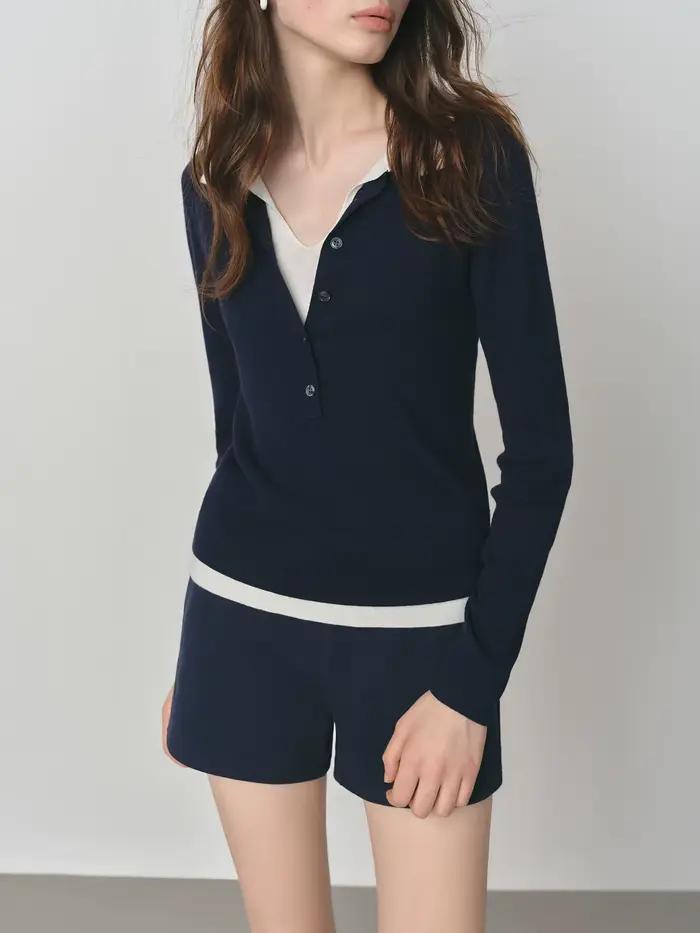 FSLE 2025 nouveau automne femmes pull tricoté couleur bloc Barenia Style faux deux pièces col tournant Vintage confortable câble haut en tricot