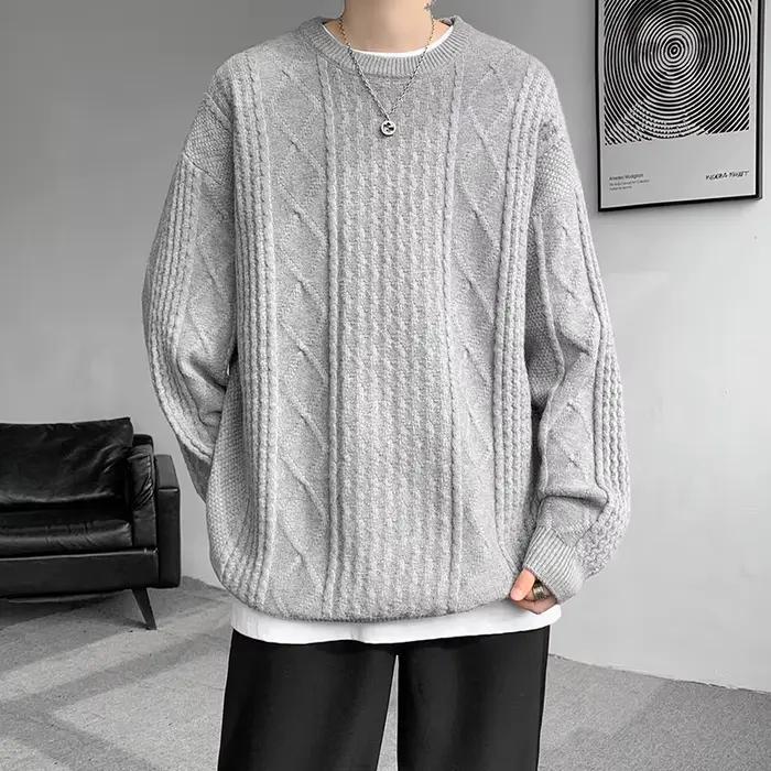 Automne hiver pull à col rond hommes pulls en tricot ample couleur unie