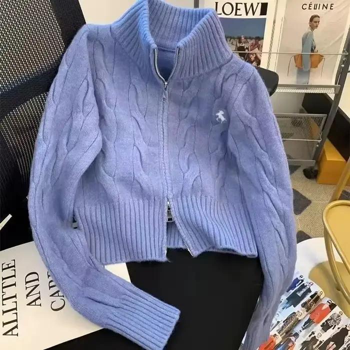 Veste pull polyvalente rétro à col montant avec fermeture éclair pour l'automne et l'hiver