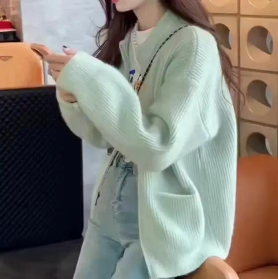 Pull Design de couleur unie à Double fermeture éclair pour Cardigan pour femmes
