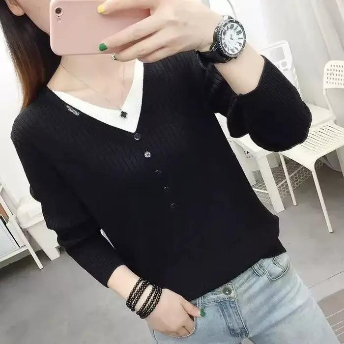 Pull en tricot à col en V pour femmes