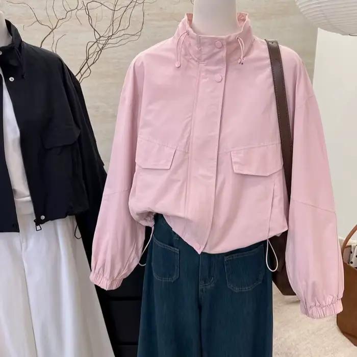 Coréen col montant court pour les femmes automne décontracté Style Safari haut