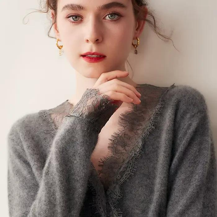 Cardigan tricoté en cachemire pour femme, pull Chic, manteau court, décontracté, col en v, chemise ample, printemps et automne 20224, 100%