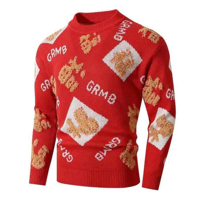 Pull de Noël à col rond pour hommes, manches longues, pull de Noël tricoté décontracté unisexe, vêtements du nouvel an chinois, grande taille, M-XXXL