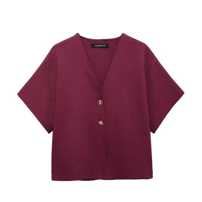 Gilet Élégant à Manches Courtes et Col en V pour Femme