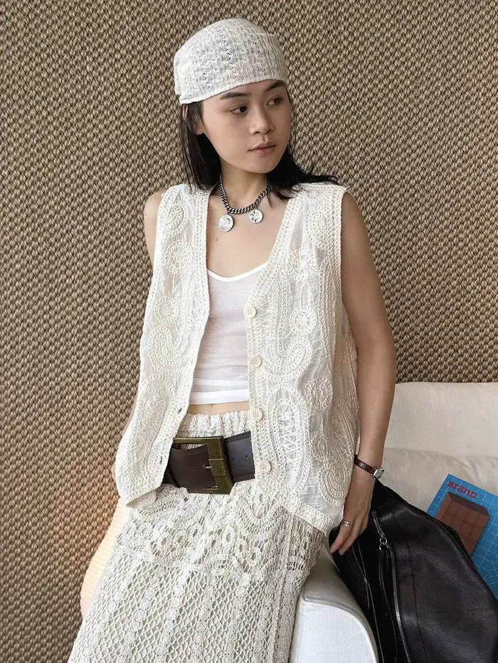 Nouvelle collection été : Gilet brodé style bohème français