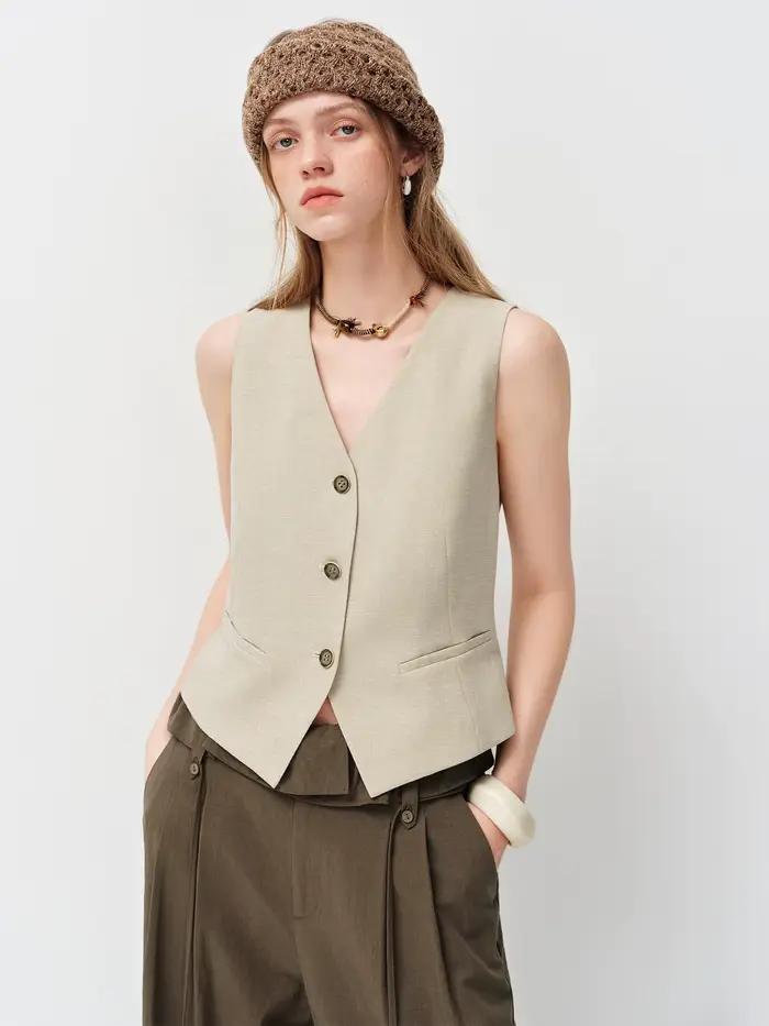 FSLE Gilet col en V style Old Money pour femme