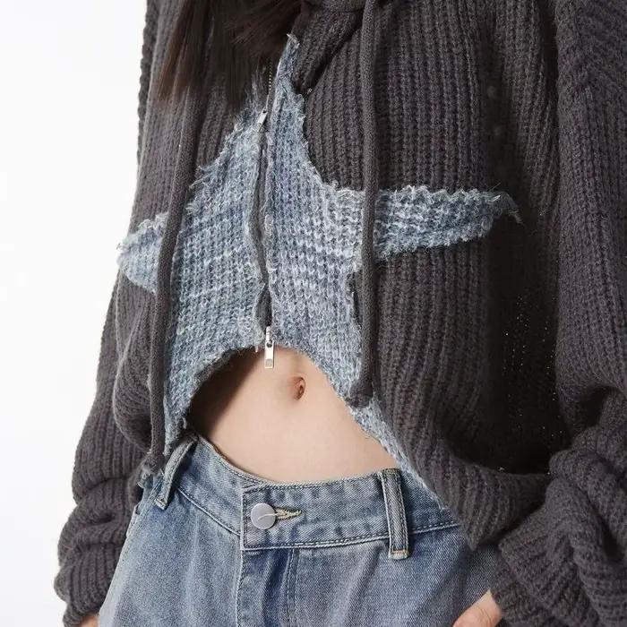 Design rétro doux, pull Cardigan étoile courte