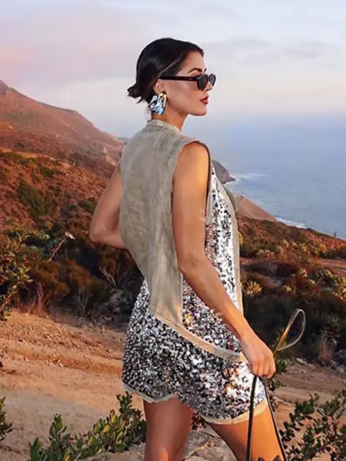 MUJER 2025 paillettes gilets ouverts pour femmes