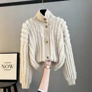 Pull à col roulé pour femmes, automne hiver, nouvelle veste Cardigan courte ample tricotée, haut de