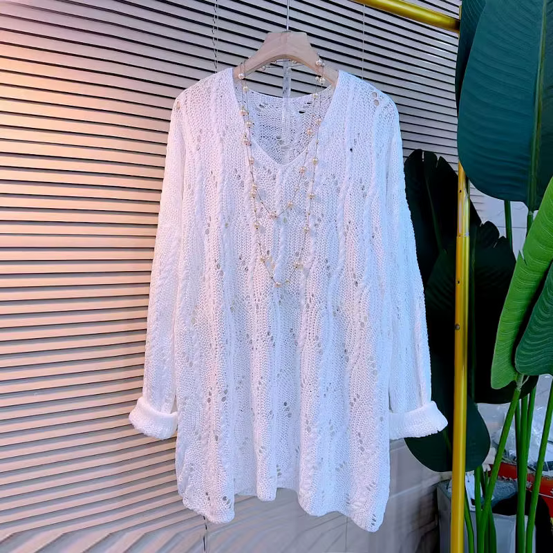 Pulls surdimensionnés pour femmes à manches longues col en v Pull décontracté mode Pull Femme évider