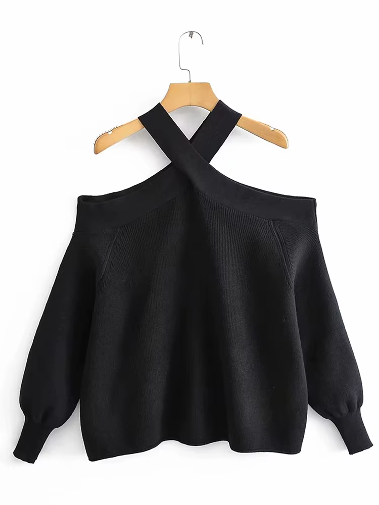 Pull à col licou croisé surdimensionné pour femme, pulls tricotés élégants pour dames, tricots doux 